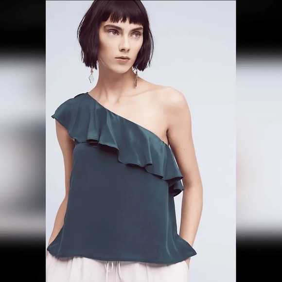 Anthropologie Maeve Holly One-shoulder Silk Top - Picture 1 of 1